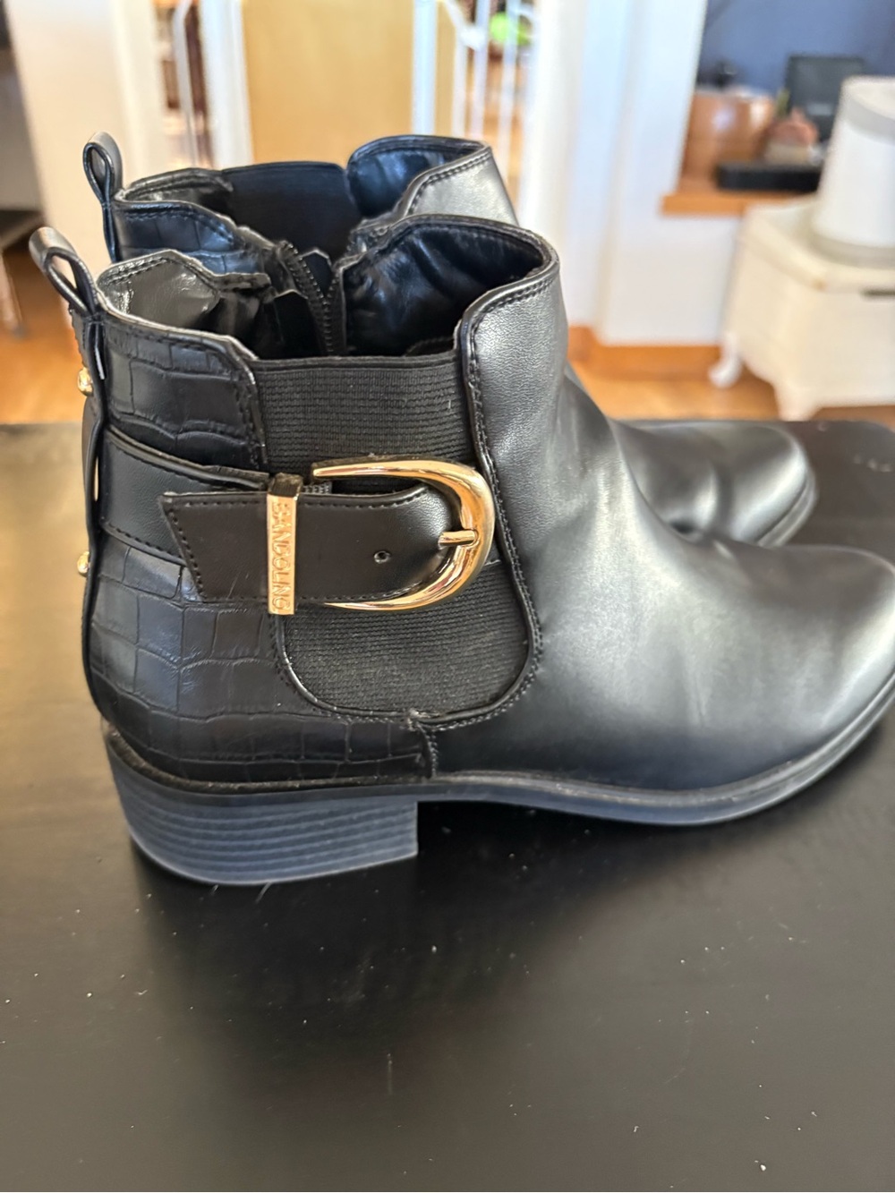 Bandolino Black Ankle Boots with Gold Buckle